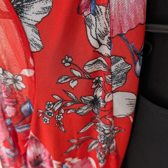 Stella and Julie black and red dress with sheer floral attached cardigan - Picture 3 of 11